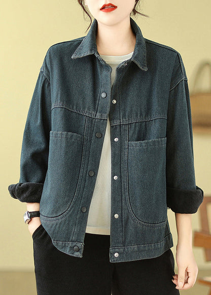 Navy Oversized Pockets Denim Jacket Spring