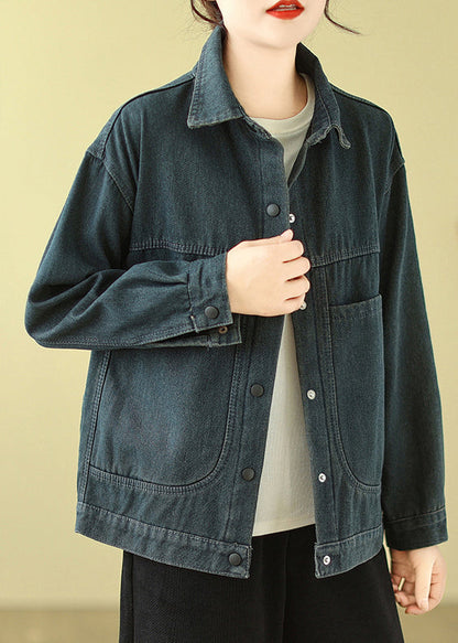 Navy Oversized Pockets Denim Jacket Spring
