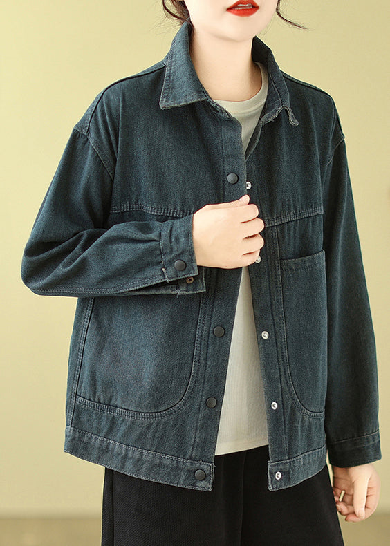 Navy Oversized Pockets Denim Jacket Spring