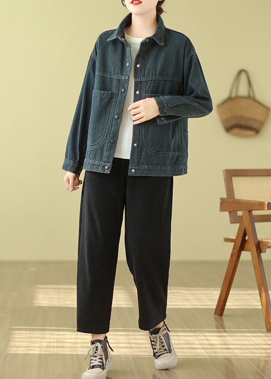 Navy Oversized Pockets Denim Jacket Spring