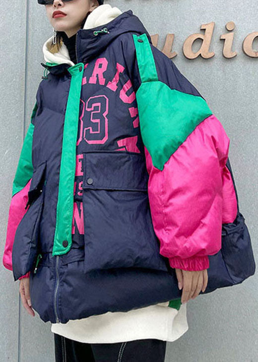 Navy Pockets Patchwork Thick Winter Cotton Puffer Jacket