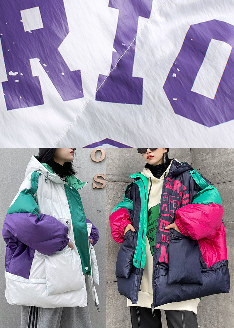 Navy Pockets Patchwork Thick Winter Cotton Puffer Jacket