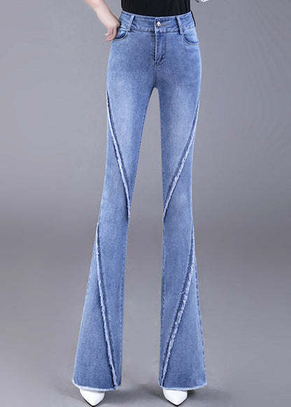 Navy Tassel Pockets Patchwork Denim Flared Trousers Spring