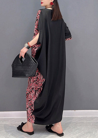 O-neck Asymmetrical Print Patchwork Pockets Dresses Short Sleeve
