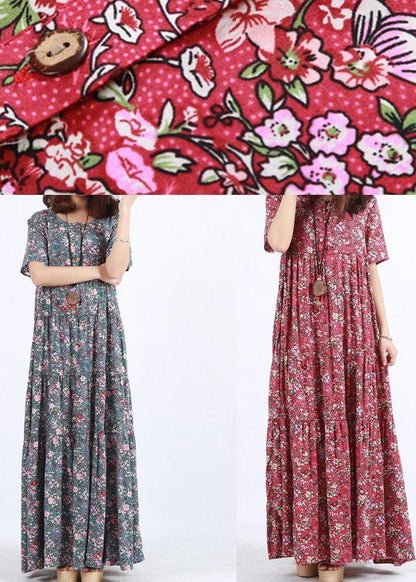 O Neck Patchwork Summer Dress Sewing Red Print Loose Dress