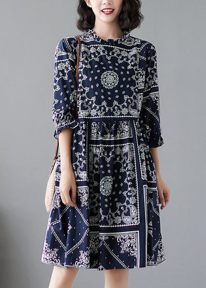 O-neck Print Maxi Dresses Half Sleeve