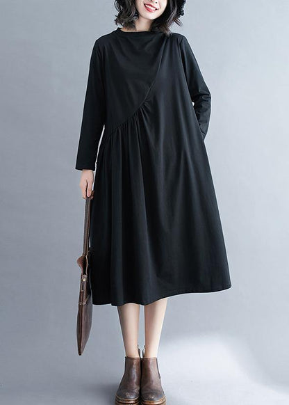 O Neck Wrinkled Spring Tunics Outfits Black Maxi Dress