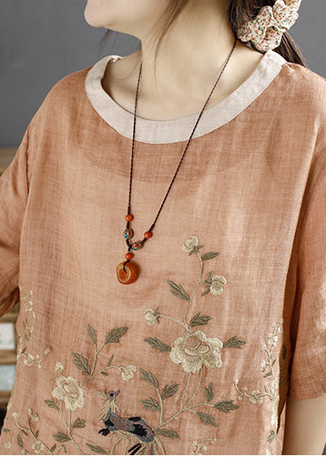Orange Embroidered Linen Shirt Top Summer