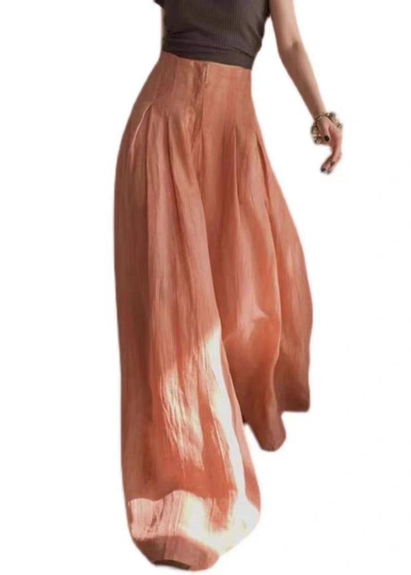 Orange High Waist Wrinkled Patchwork Cotton Wide Leg Pants Summer