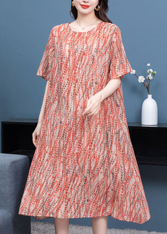 Orange O Neck Print Patchwork Chiffon Dress Summer