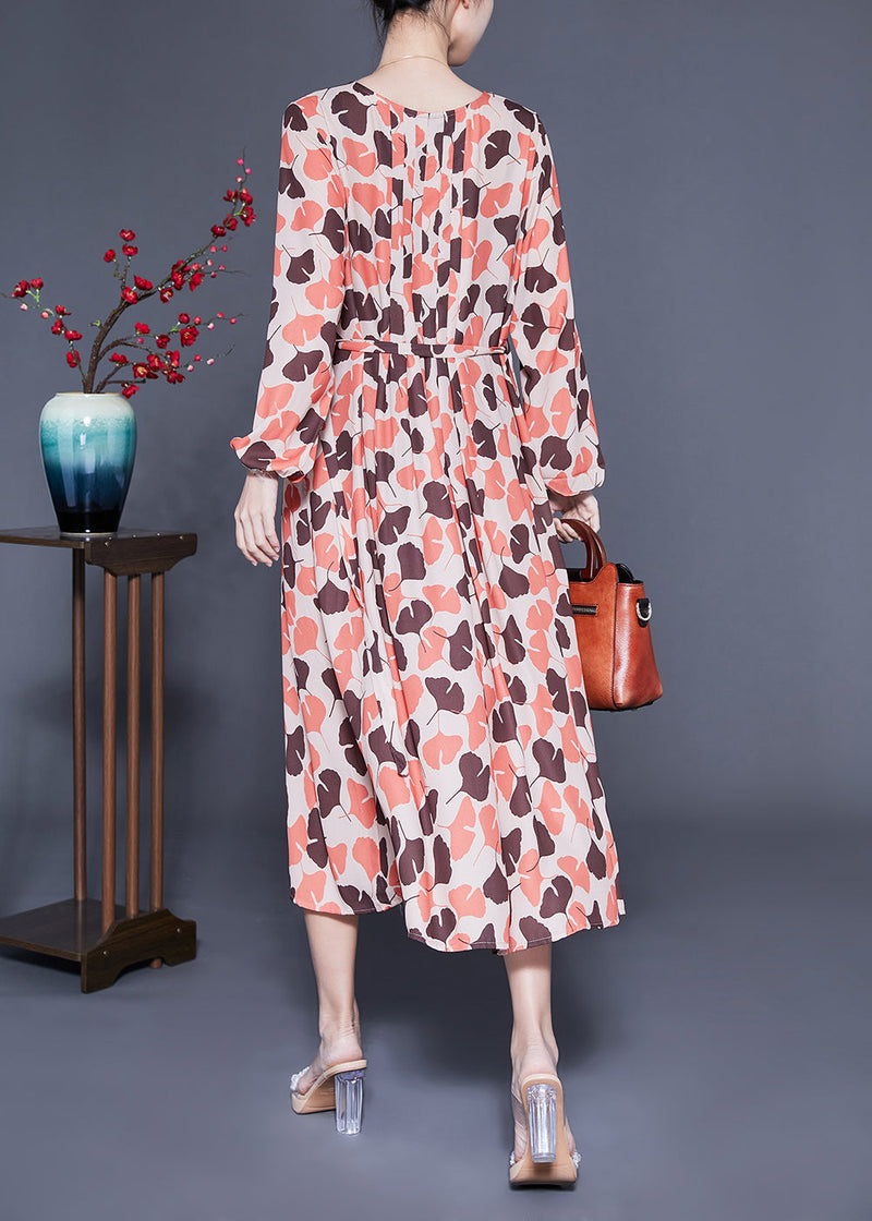 Orange Oversized Print Exra Large Hem Silk Pleated Dress Spring