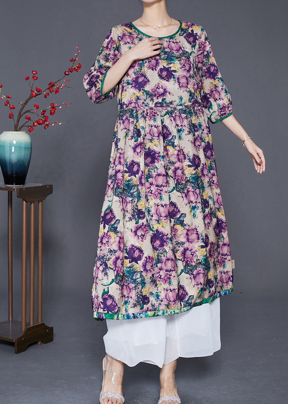 Oversized Cinched Wear on Both Sides Silk Long Dresses Summer