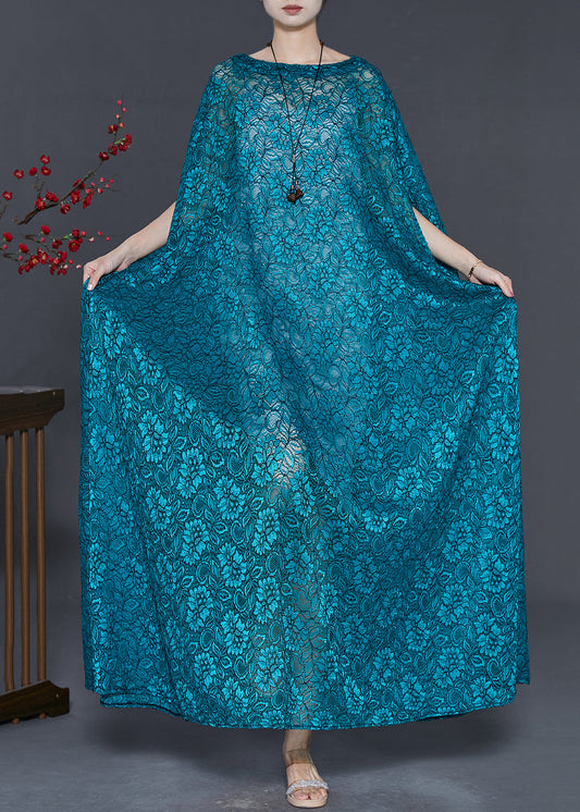 Peacock Blue Embroidered Lace Long Smock Summer