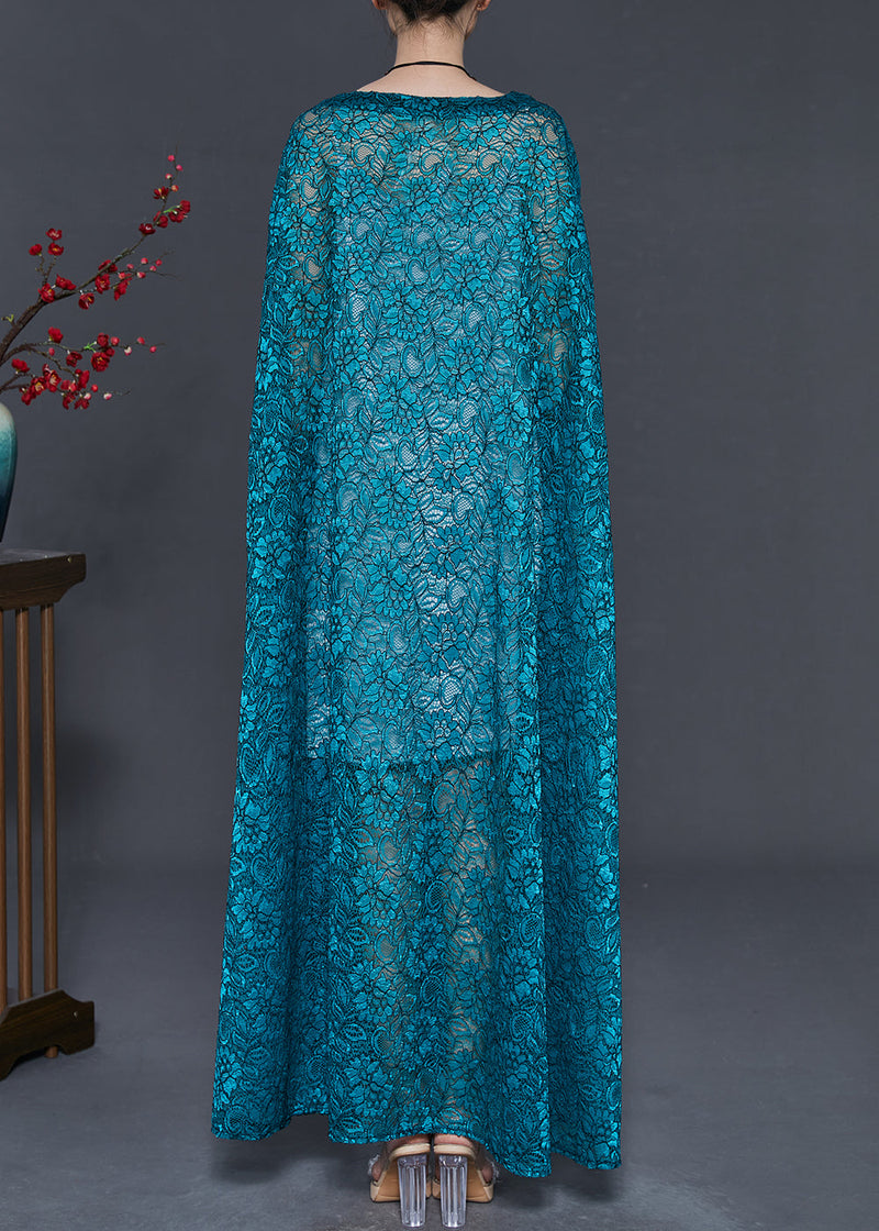 Peacock Blue Embroidered Lace Long Smock Summer