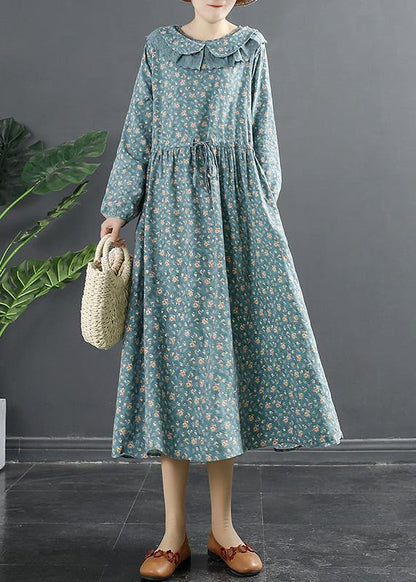 Peter Pan Collar Dresses Tops Blue Print Robe Dresses