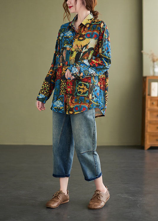 Peterpan Collar Button Print Fall Shirt Long Sleeve