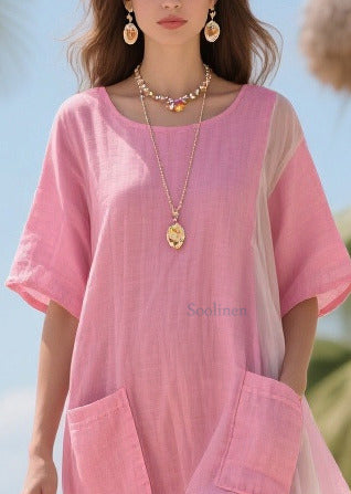 Pink Asymmetrical Patchwork Tulle Dress Summer