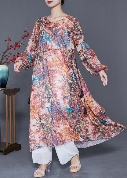 Pink Cinched Print Chiffon Beach Dresses Summer