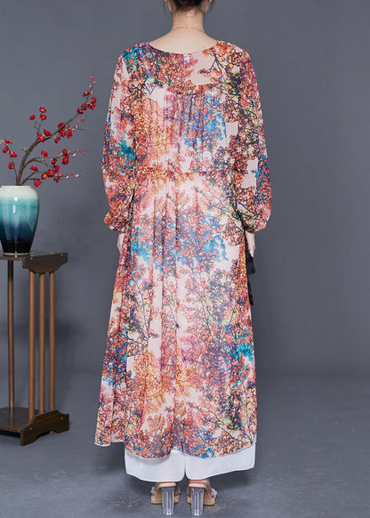 Pink Cinched Print Chiffon Beach Dresses Summer