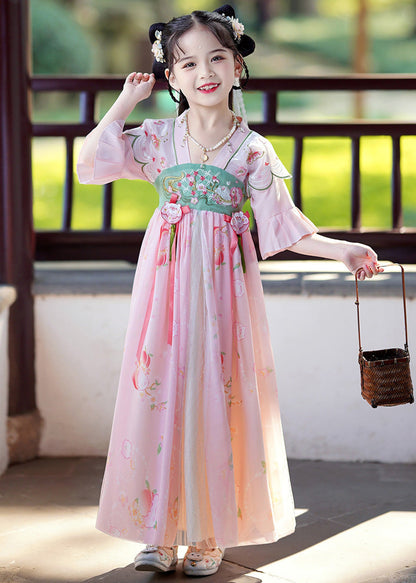 Pink Embroideried Patchwork Tassel Maxi Dresses Flare Sleeve