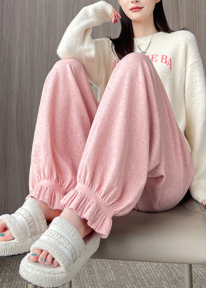 Pink Oversized Pockets Knit Pants Spring