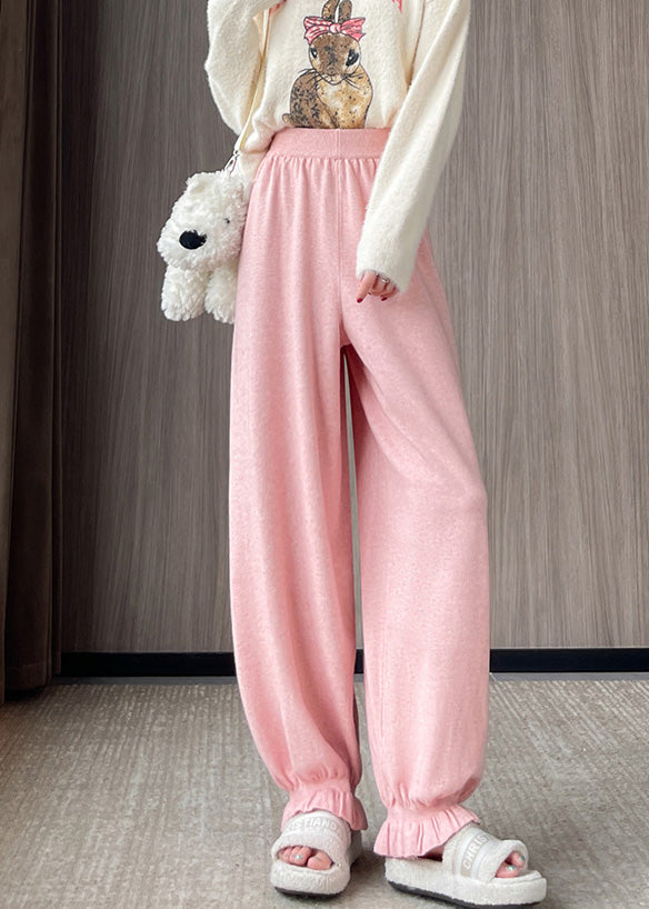 Pink Oversized Pockets Knit Pants Spring