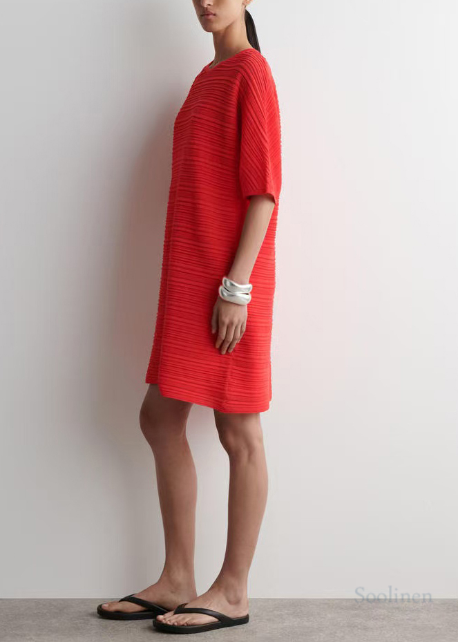 Pink Oversized Wrinkled Cotton Mid Dress Summer