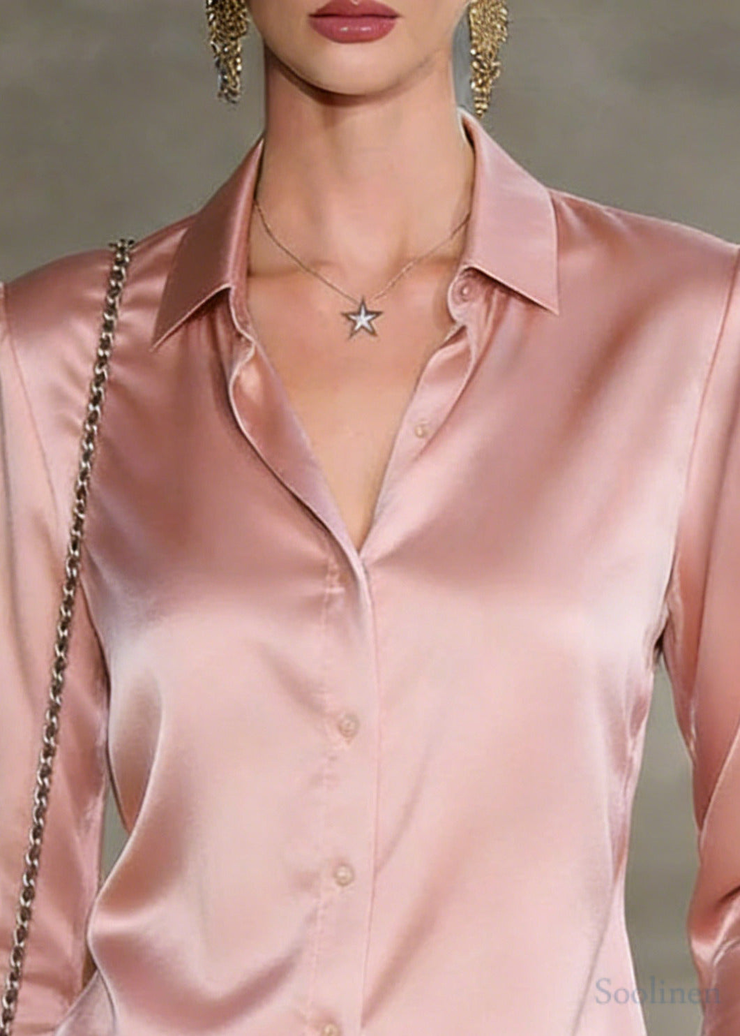 Elegant Pink Peter Pan Collar Draping Silk Shirt Spring