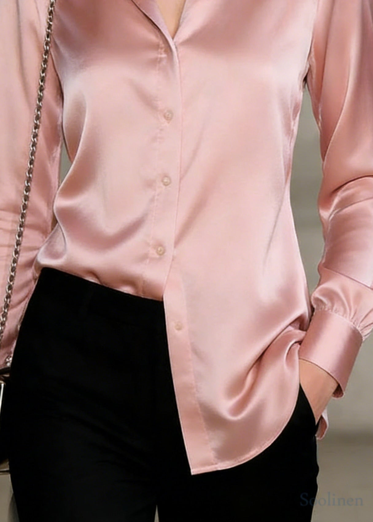 Elegant Pink Peter Pan Collar Draping Silk Shirt Spring
