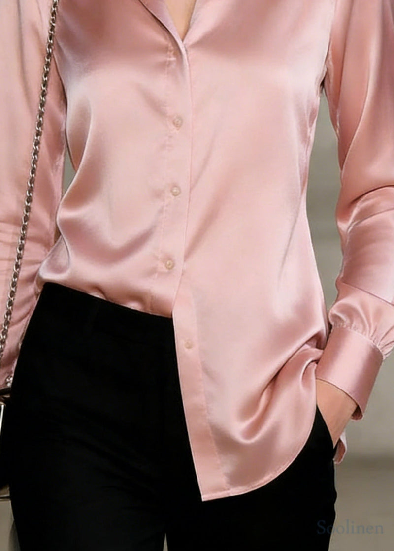 Pink Peter Pan Collar Draping Silk Shirt Spring