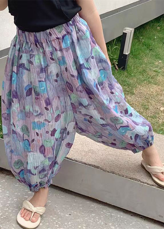Pink Print Elastic Waist Kids Lantern Pants Summer