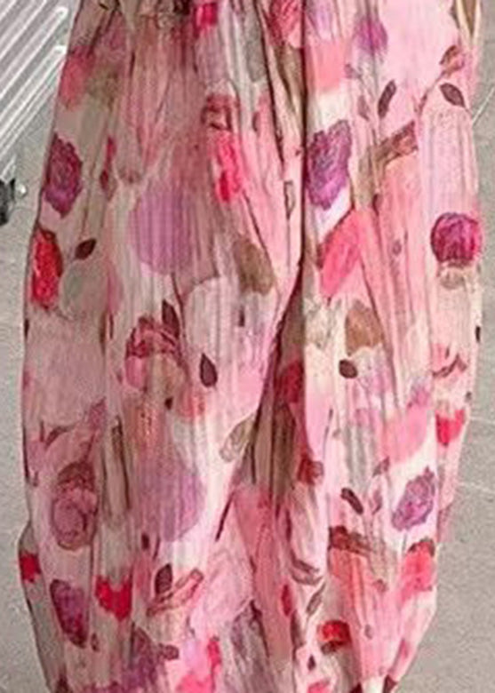 Pink Print Elastic Waist Kids Lantern Pants Summer