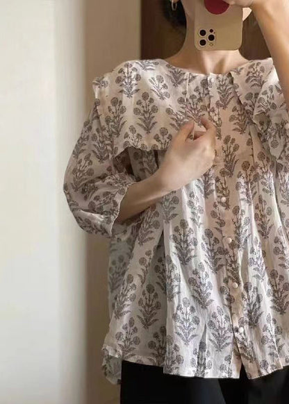 Print Button Cotton Thin Shirt Bracelet Sleeve