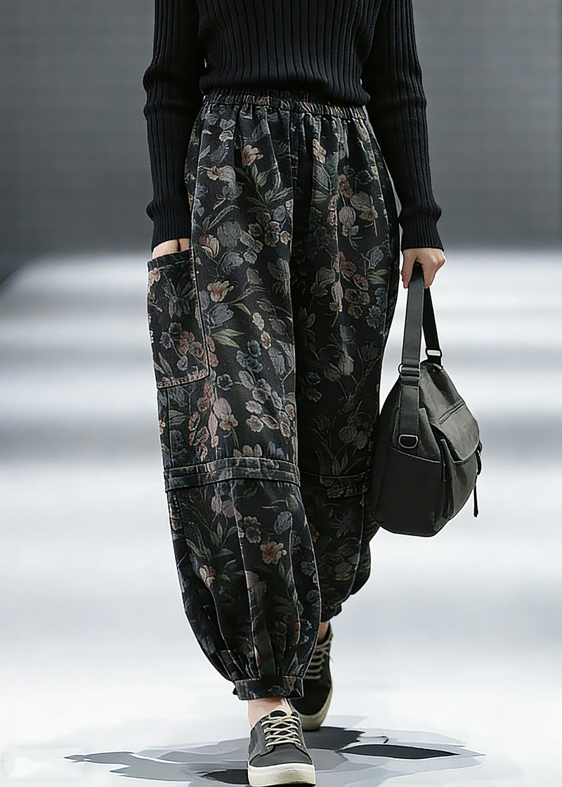 Print Denim Pants Lantern Pants Cotton