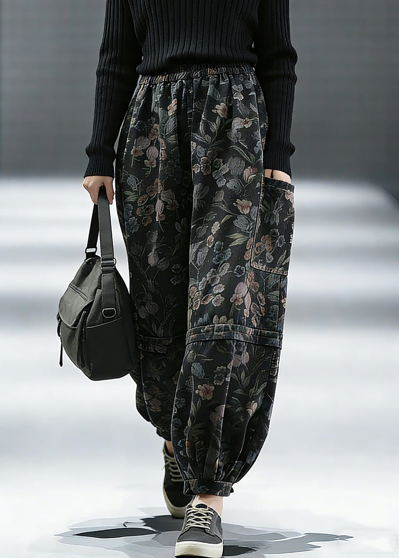 Print Denim Pants Lantern Pants Cotton