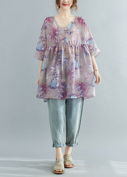 Print Patchwork Wrinkled Top Half Sleeve