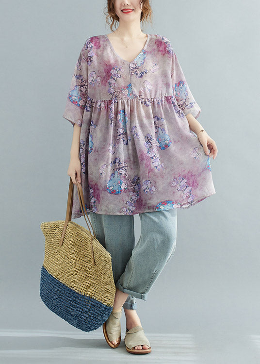 Print Patchwork Wrinkled Top Half Sleeve