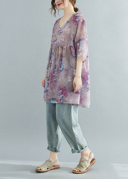 Print Patchwork Wrinkled Top Half Sleeve