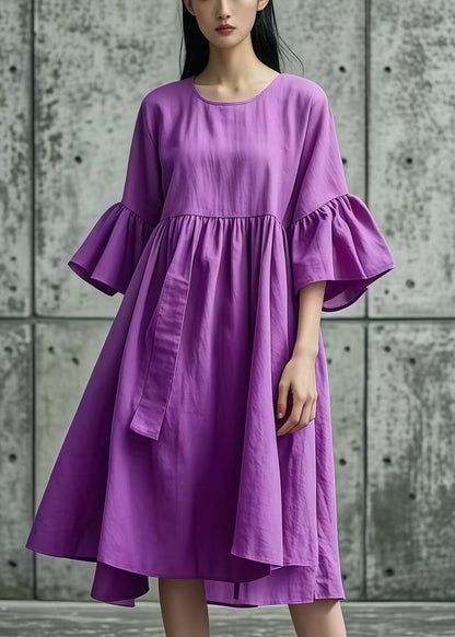 Purple Oversized Cotton Day Dress Flare Sleeve