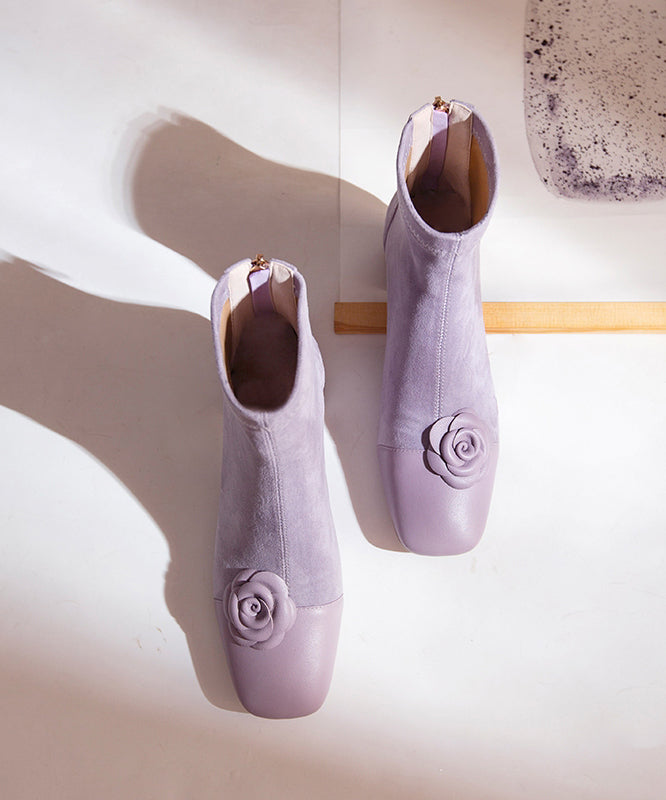 Purple Suede Splicing Chunky Boots