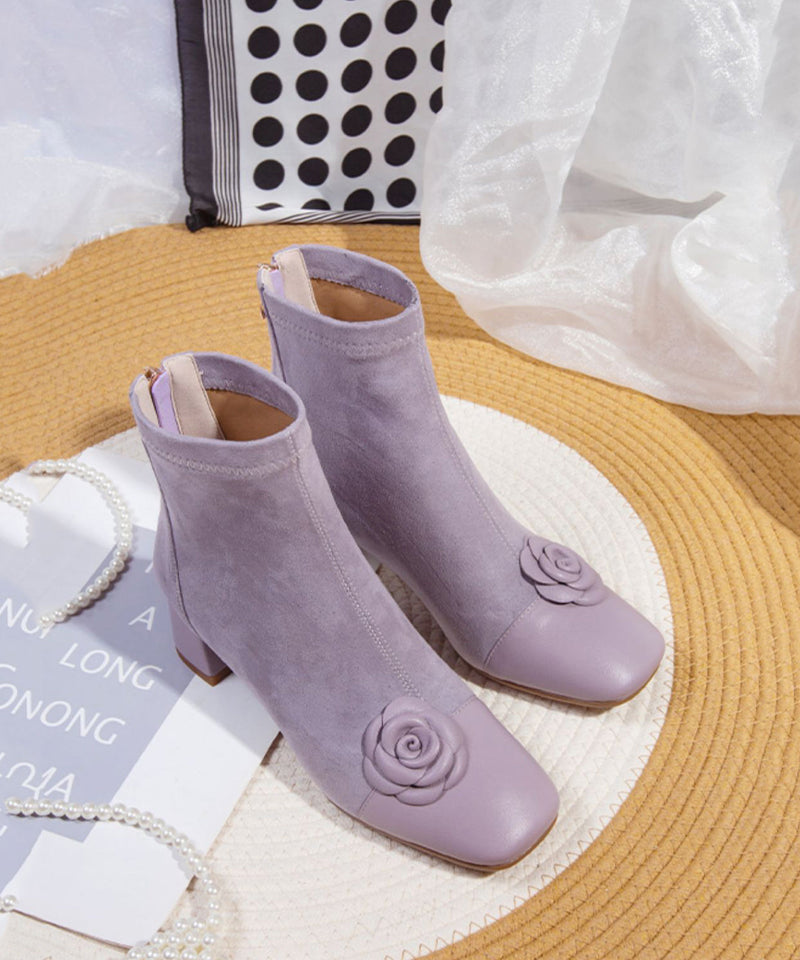 Purple Suede Splicing Chunky Boots