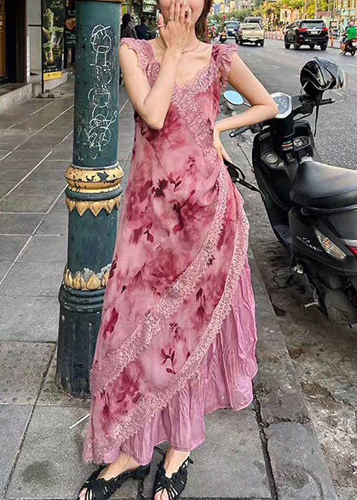 Purple Zippered Lace Patchwork Long Dresses Sleeveless