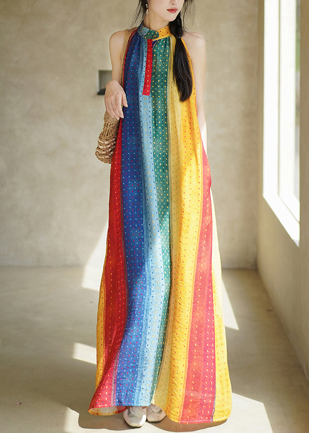 Rainbow Dot Pockets Long Dress Sleeveless