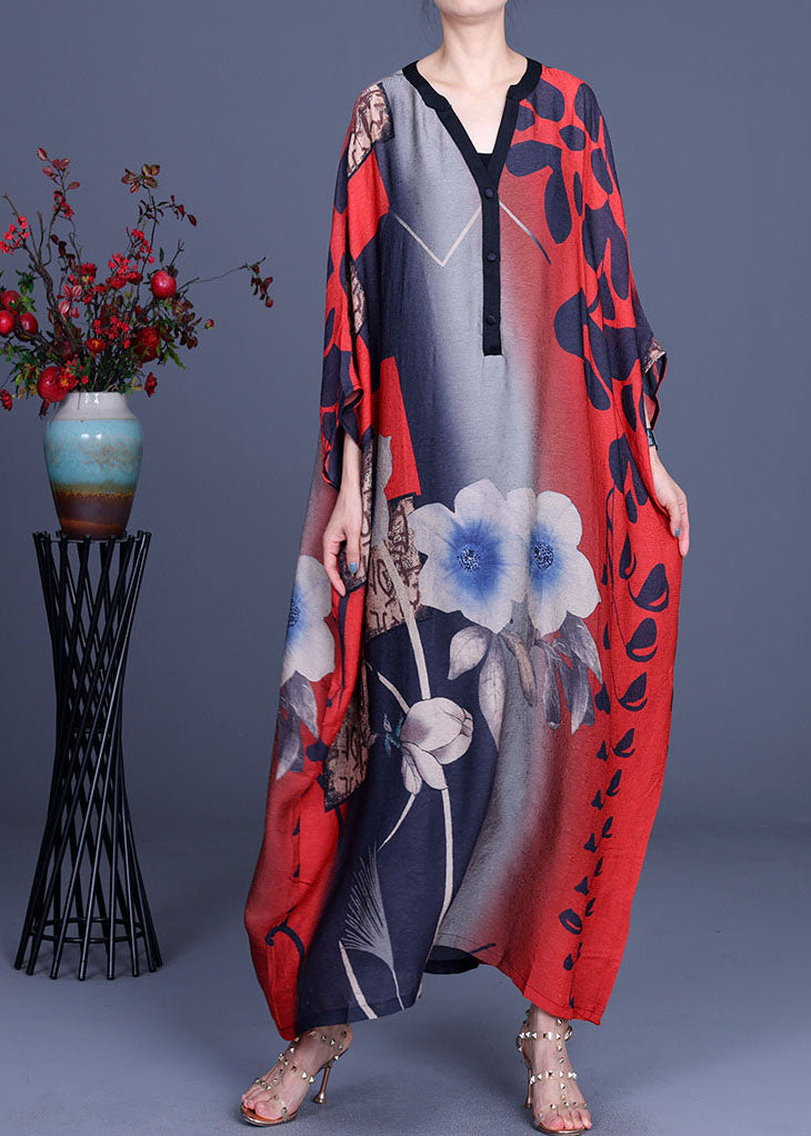 Red Button Bat Wing Sleeve Fall Vacation Dresses