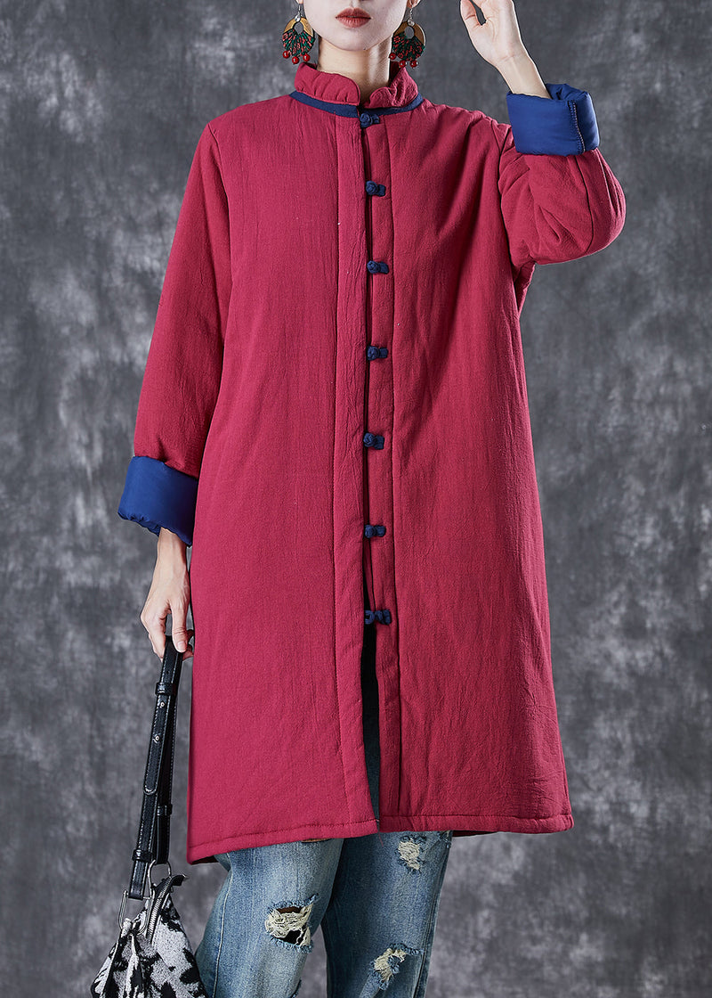 Red Chinese Button Thick Fine Cotton Filled Puffers Jackets Winter
