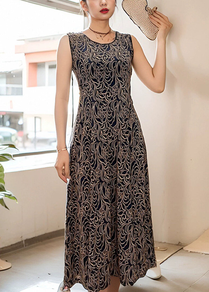 Red O Neck Print Ice Silk Dresses Sleeveless
