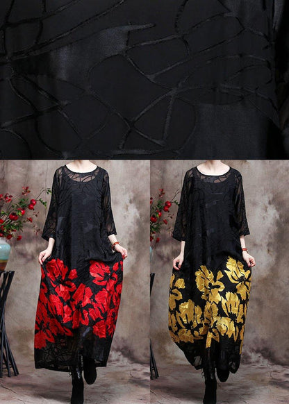 Red O Neck Two Pieces Vestidos Maxi Dresses