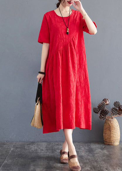 Red Oversized Jacquard Cotton Maxi Dress Summer