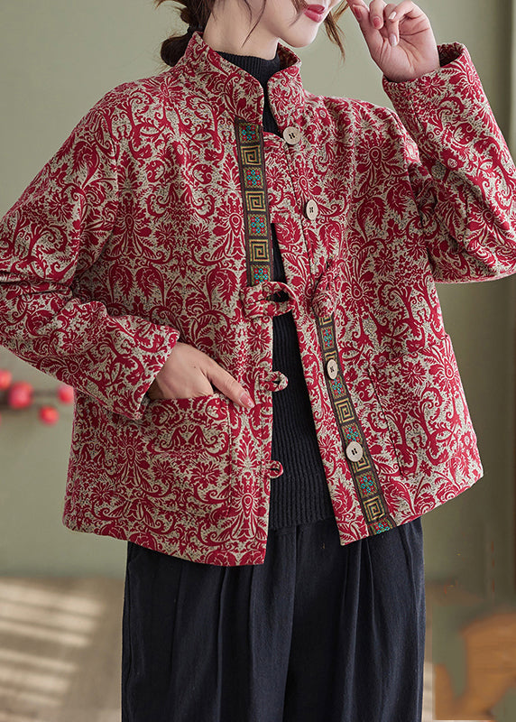 Blue-dragon Print Pockets Cotton Filled Parka Winter