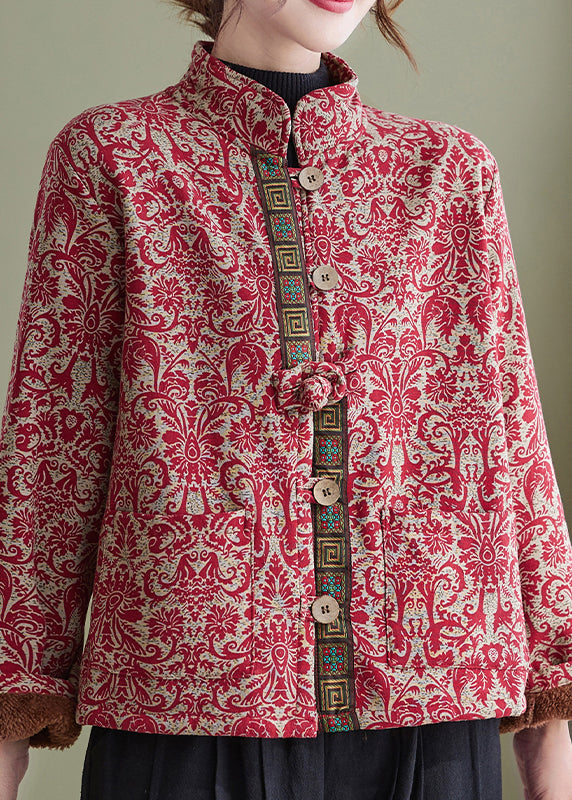 Blue-dragon Print Pockets Cotton Filled Parka Winter